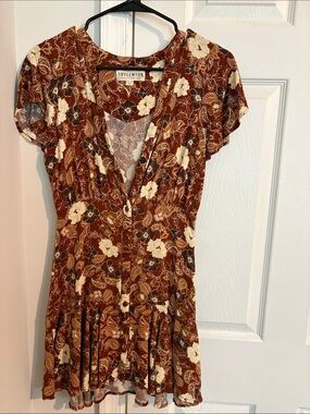 Idyllwind Rust Floral V-Neck Short Dress